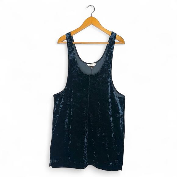 Nikita Clothing Velvet Mini Jumper Dress Size L Dark Blue Pockets Sleeveless - Picture 1 of 10
